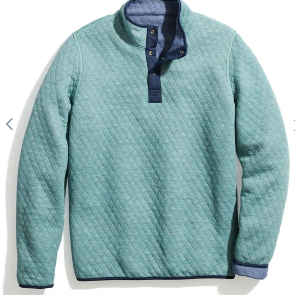 Marine Layer Corbet Reversible Pullover in Heather Blue/Heather Green